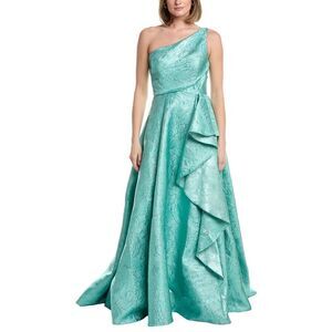 Rene Ruiz Womens One Shoulder A-Line Gown, Green
